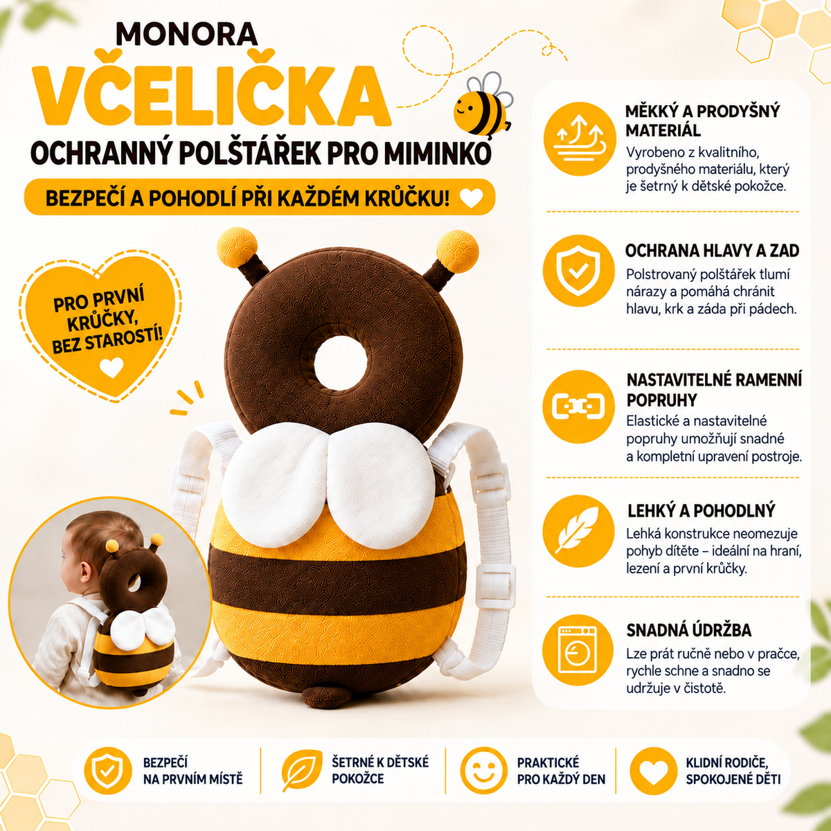 MONORA - Polštářek na Ochranu Hlavy a Zad pro Miminka
